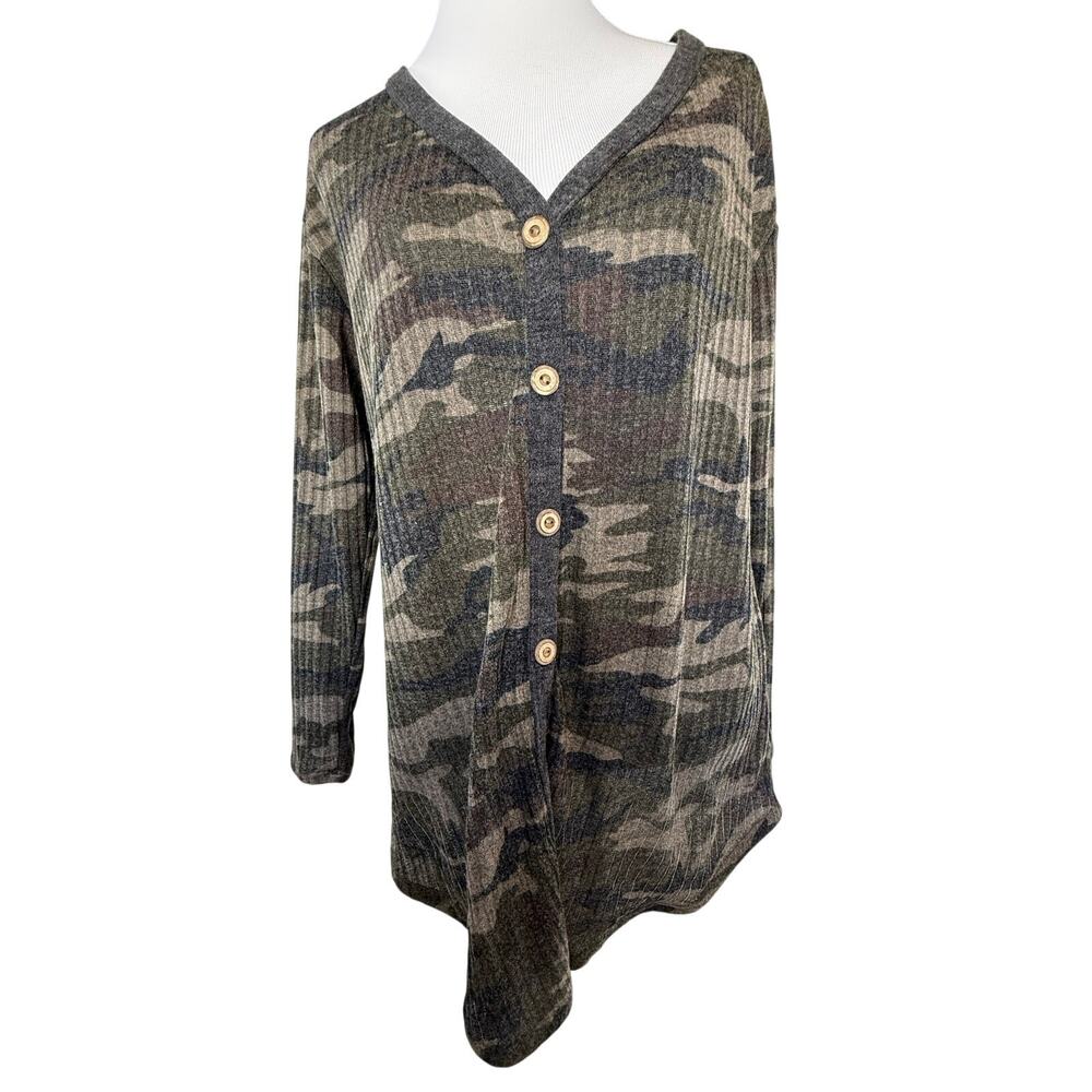 SKU3221 12PM by Mon Ami XL Camo V Neck Pullover Sweater Long Sleeve